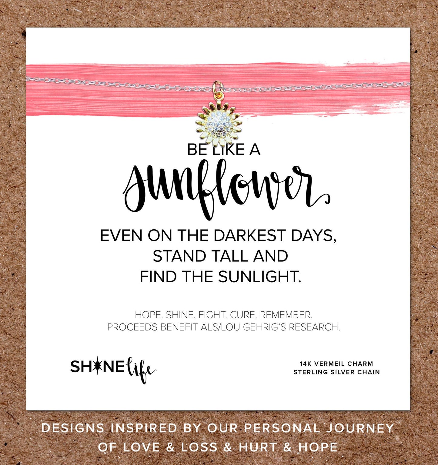 Sunflower ALS Necklace: Lou Gehrig's Disease Give Charity: Sterling Silver