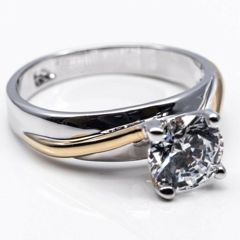 Rhodium/Gold Plated Solitaire CZ Ring-733-#2