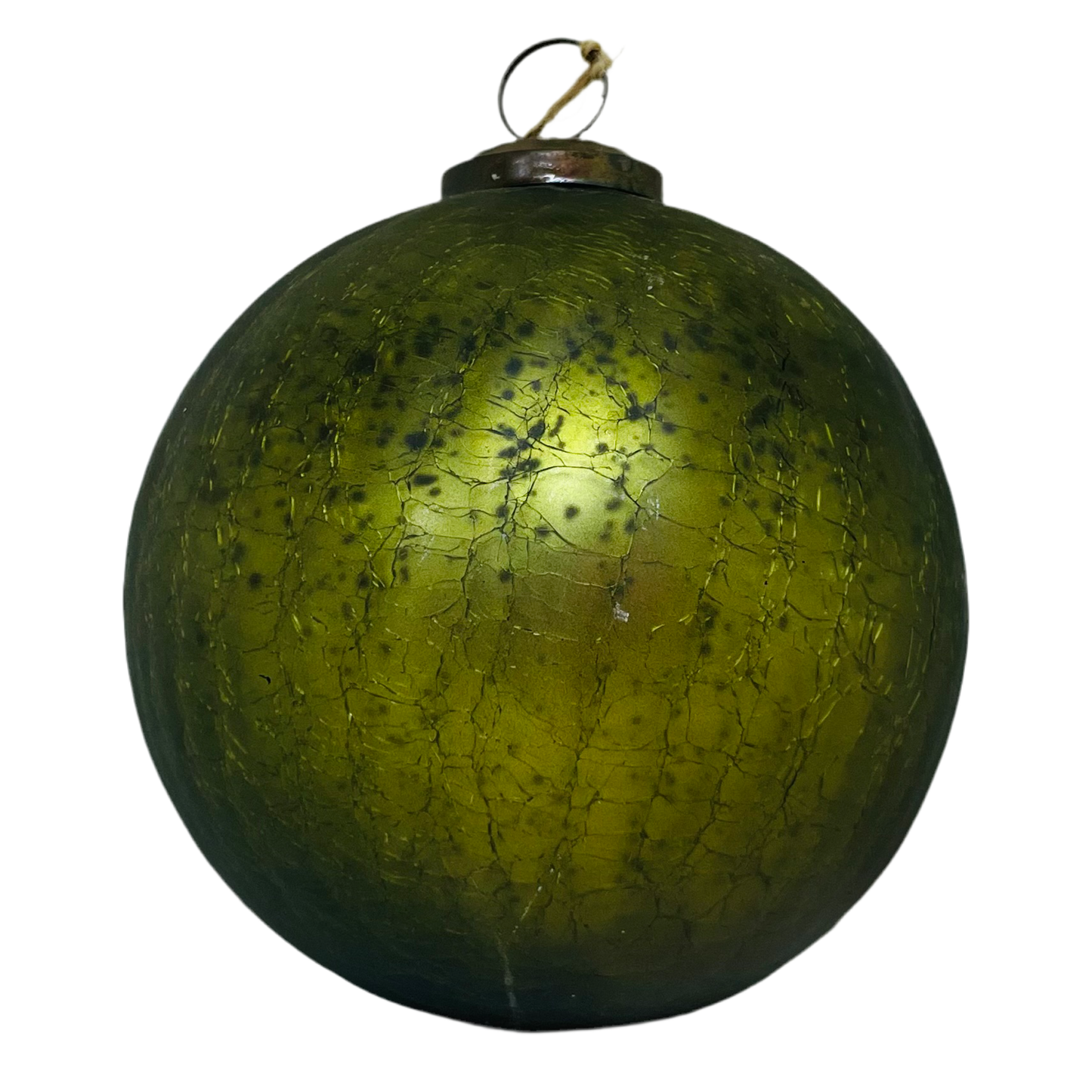 5" Crackled Olive Green Mercury Glass Round Ornament.