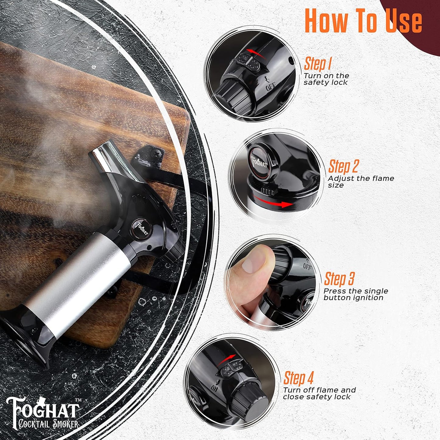 Foghat Cocktail Smoker Kit Drink Smoker Torch / Culinary Butane Smoking Gun
