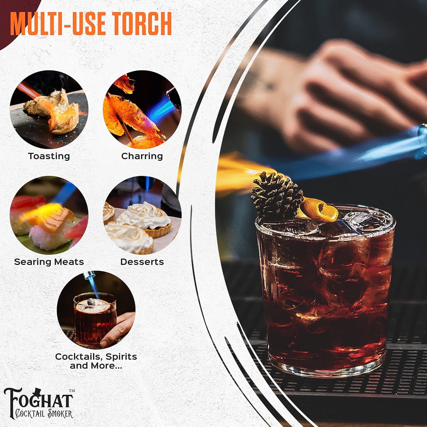 Foghat Cocktail Smoker Kit Drink Smoker Torch / Culinary Butane Smoking Gun