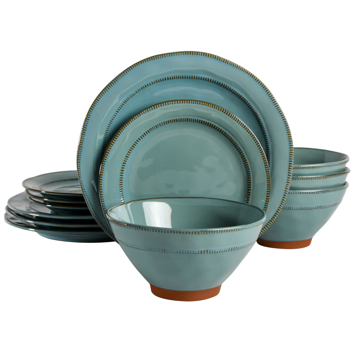 Gibson Elite Terranea Reactive Terracotta Teal Dinnerware