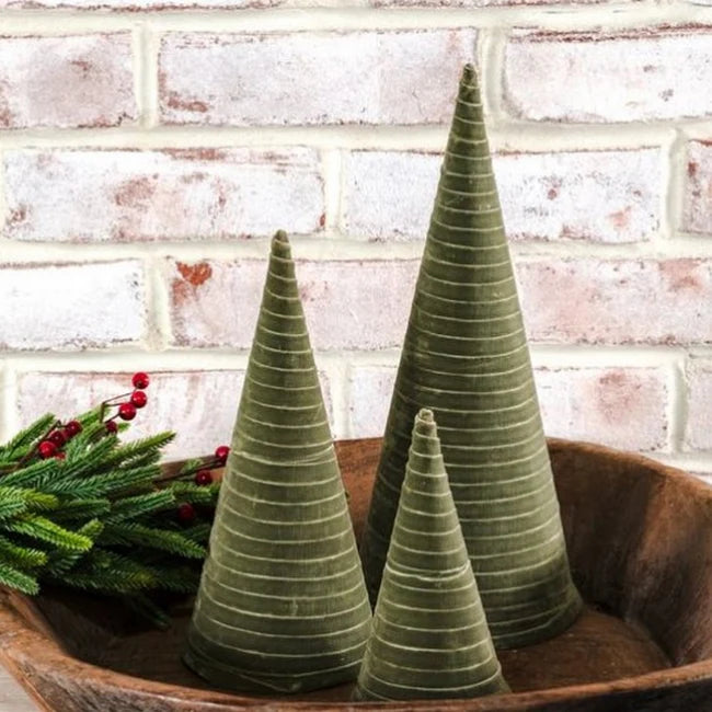 Sage Velvet Cone Trees | Set of 3