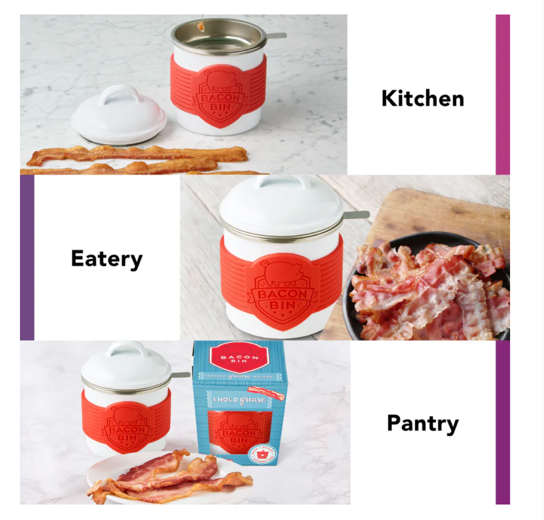 Metal Bacon Bin Grease Holder- White