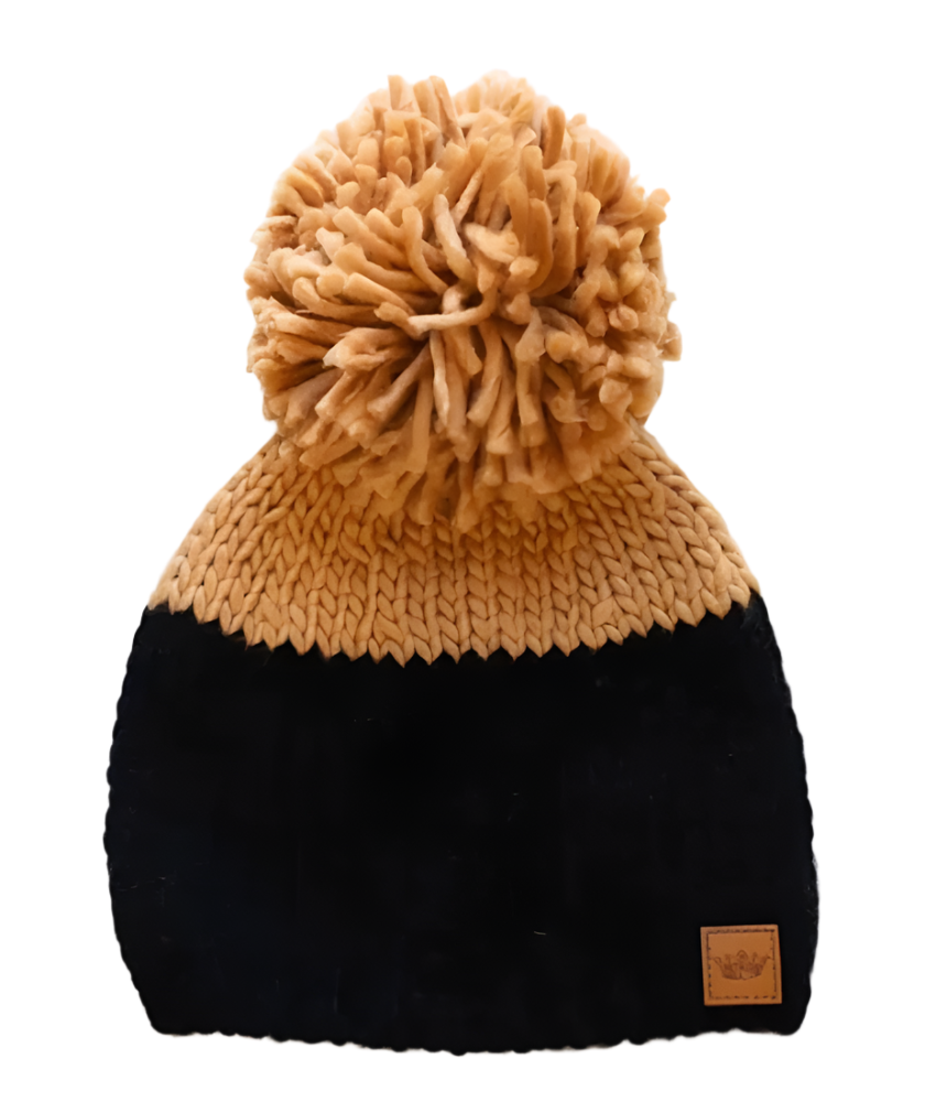 Black and Camel Pom Hat