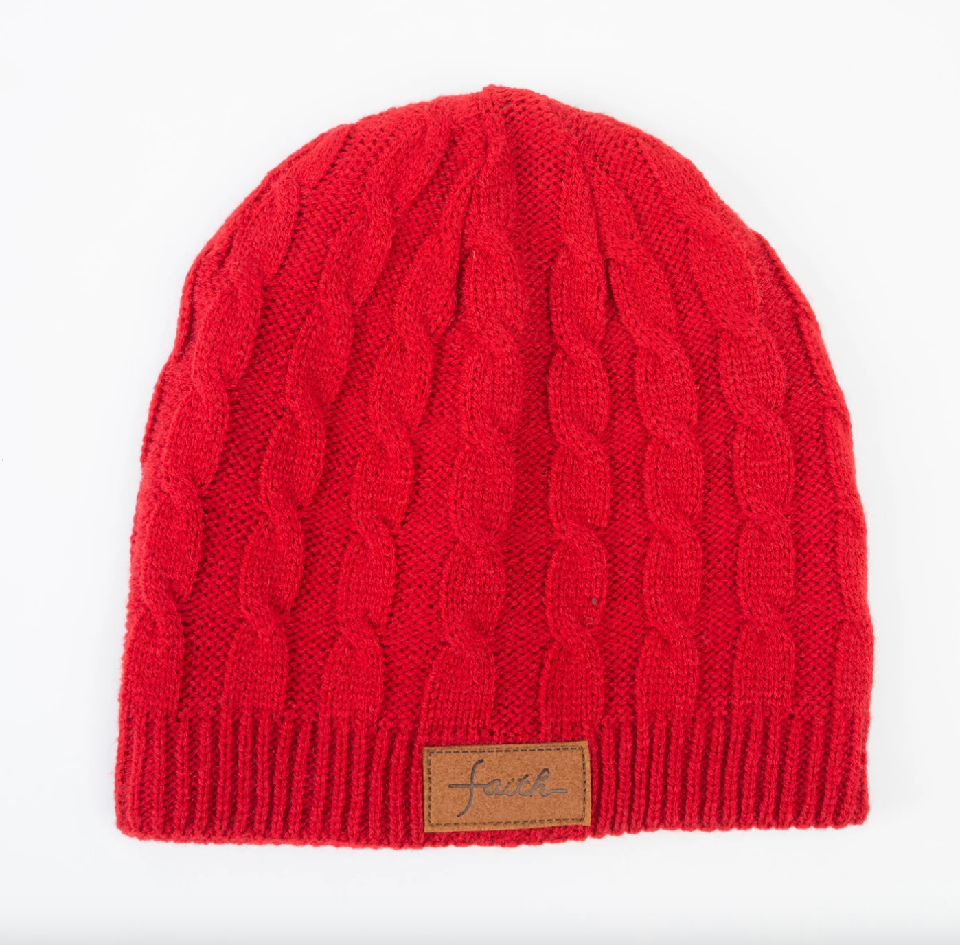 Christa Faith Leather Patch Winter Beanie Red