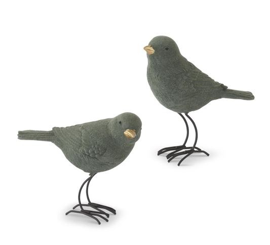Assorted Green Velvet Birds w/Gold Beaks