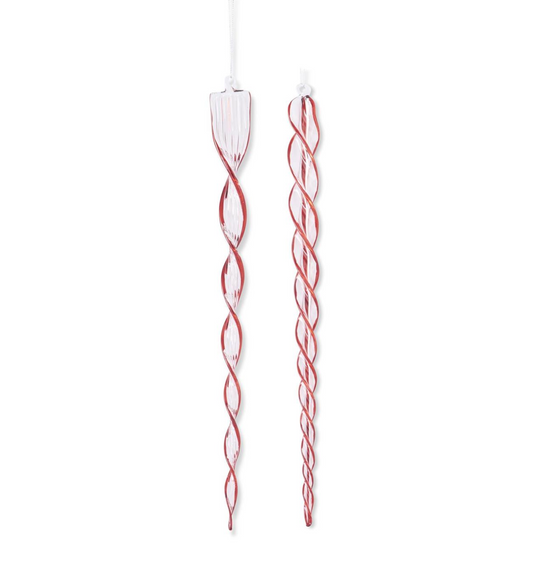 16" Red & Clear Glass Flat Spiral Icicle Ornament