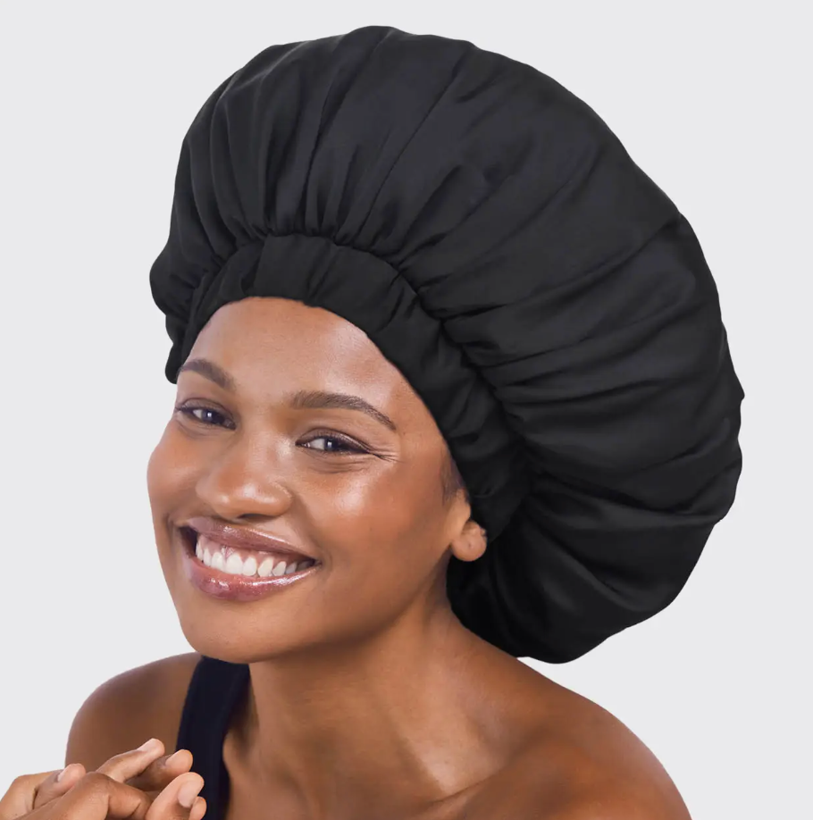 Sleep Scarf Bonnet Cap for Women Hair Wrap (Black)