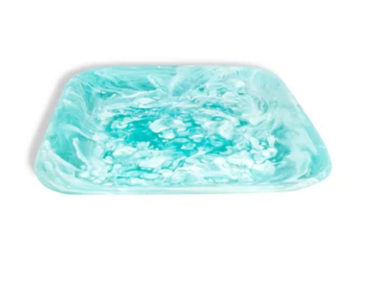 Nashi Resin Large Square Tray - Aqua Swirl