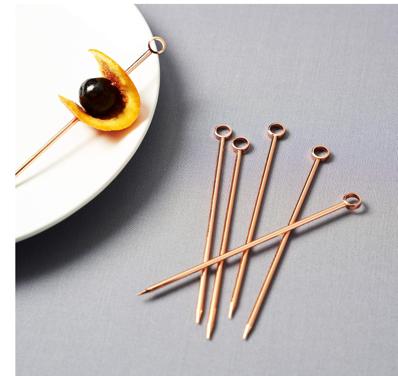 i Copper Cocktail Picks, Set of 6 Stainless Steel Drink Picks, Barware Accessories, 4.25″