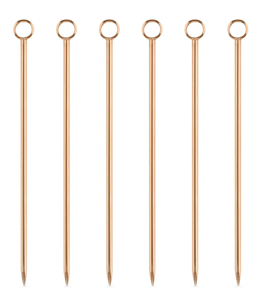 i Copper Cocktail Picks, Set of 6 Stainless Steel Drink Picks, Barware Accessories, 4.25″