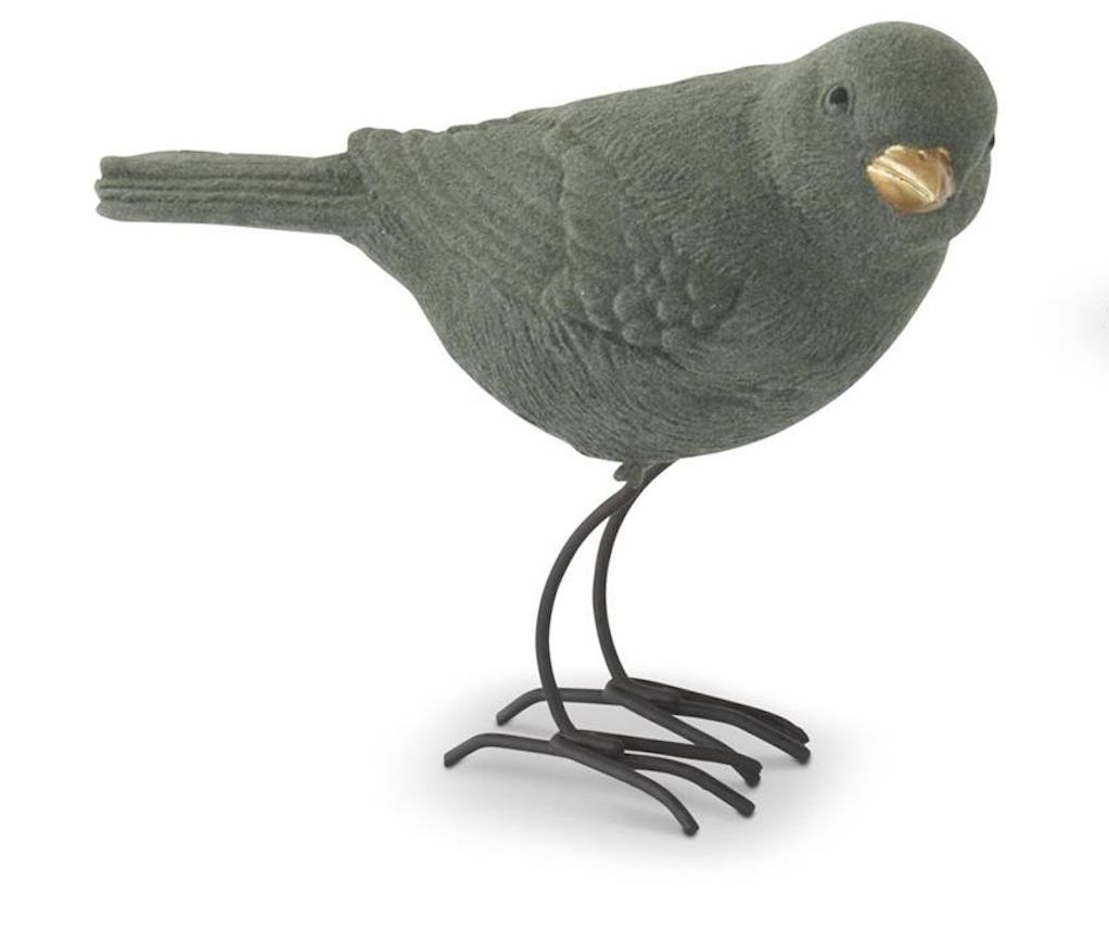 Assorted Green Velvet Birds w/Gold Beaks
