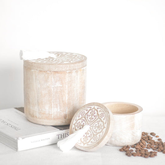 Round Wood Boxes w/ Tassel Lid-Set of 2