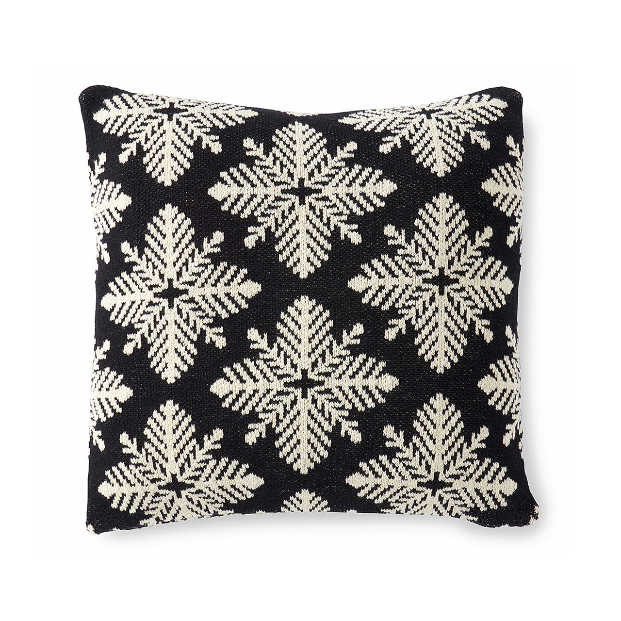 Square Black and White Knit Snowflake Pillow-20"