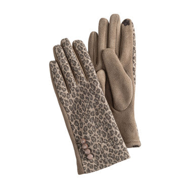 Animal Print Gloves with Button Detail