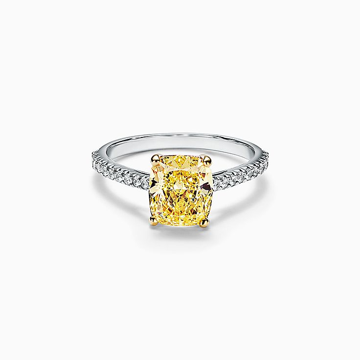 Canary Yellow Princess Cut CZ Rhodium Ring- 741-#3