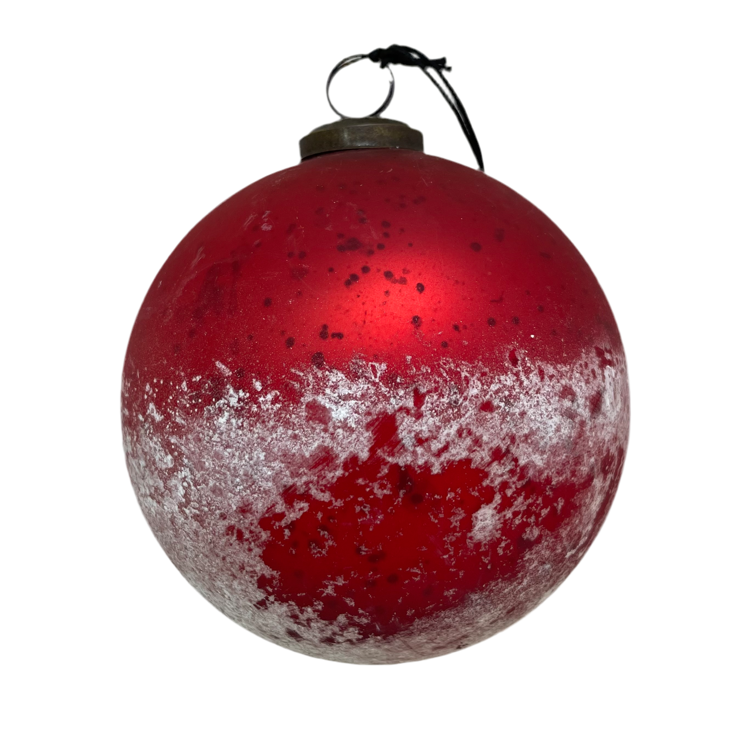 5 Inch Red and White Speckled Glass Ornament