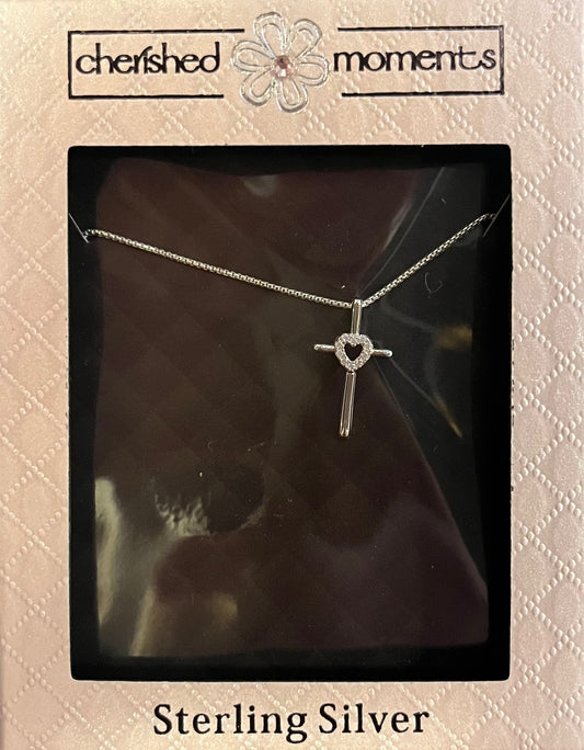 Cross Necklace with Heart- Silver