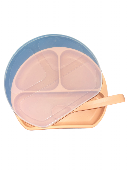 Suctions Plate with Lid -Peach