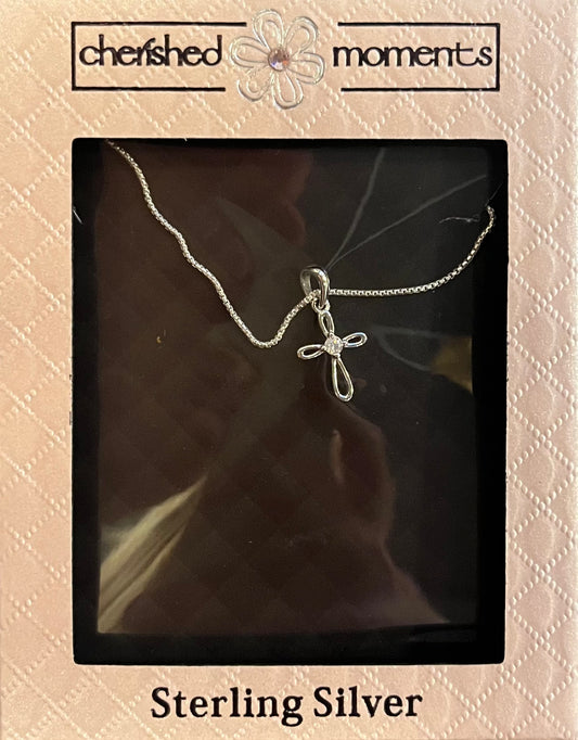 Cross with Diamond Necklace- Silver