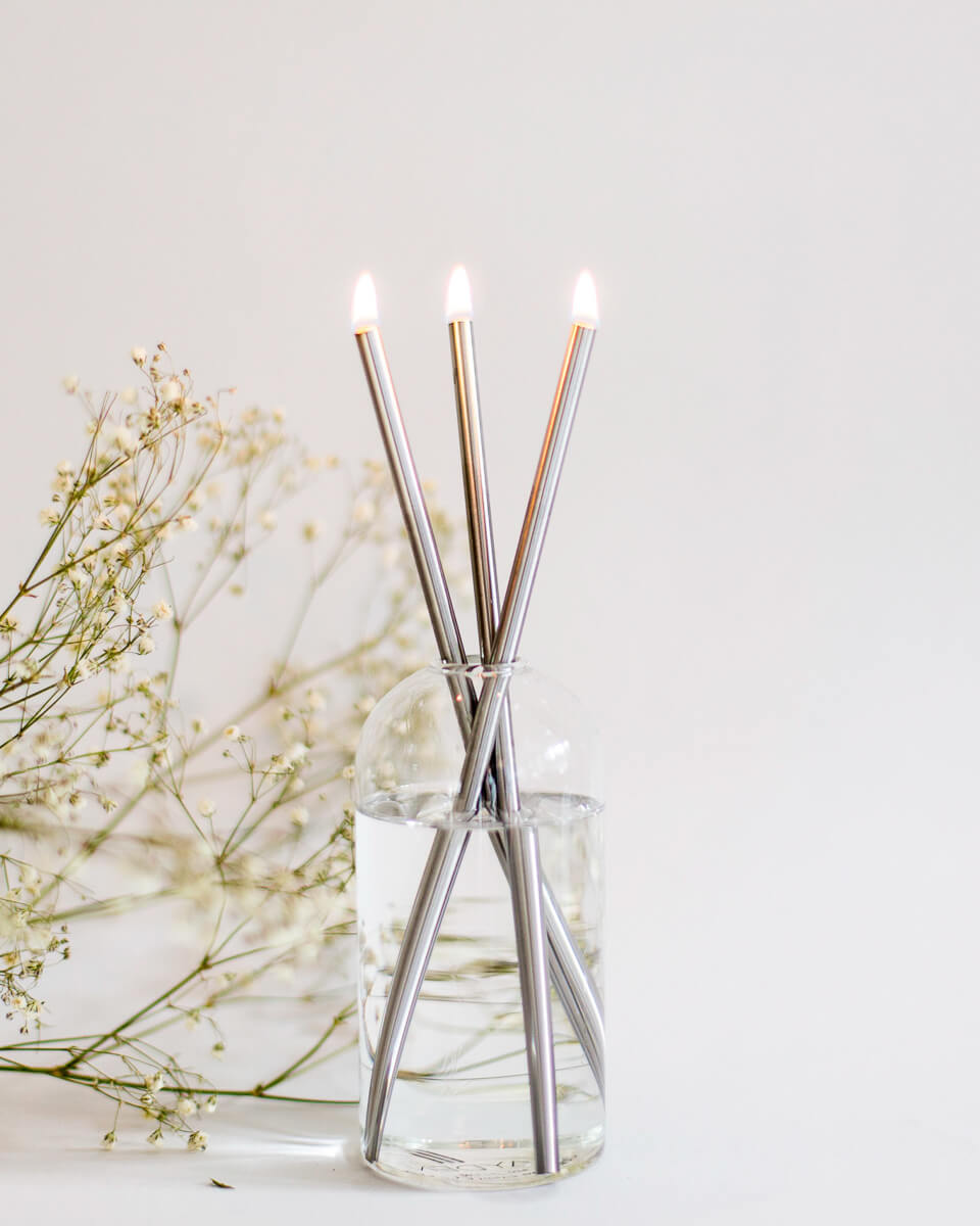 Silver Everlasting Candles-3 Candle Sticks