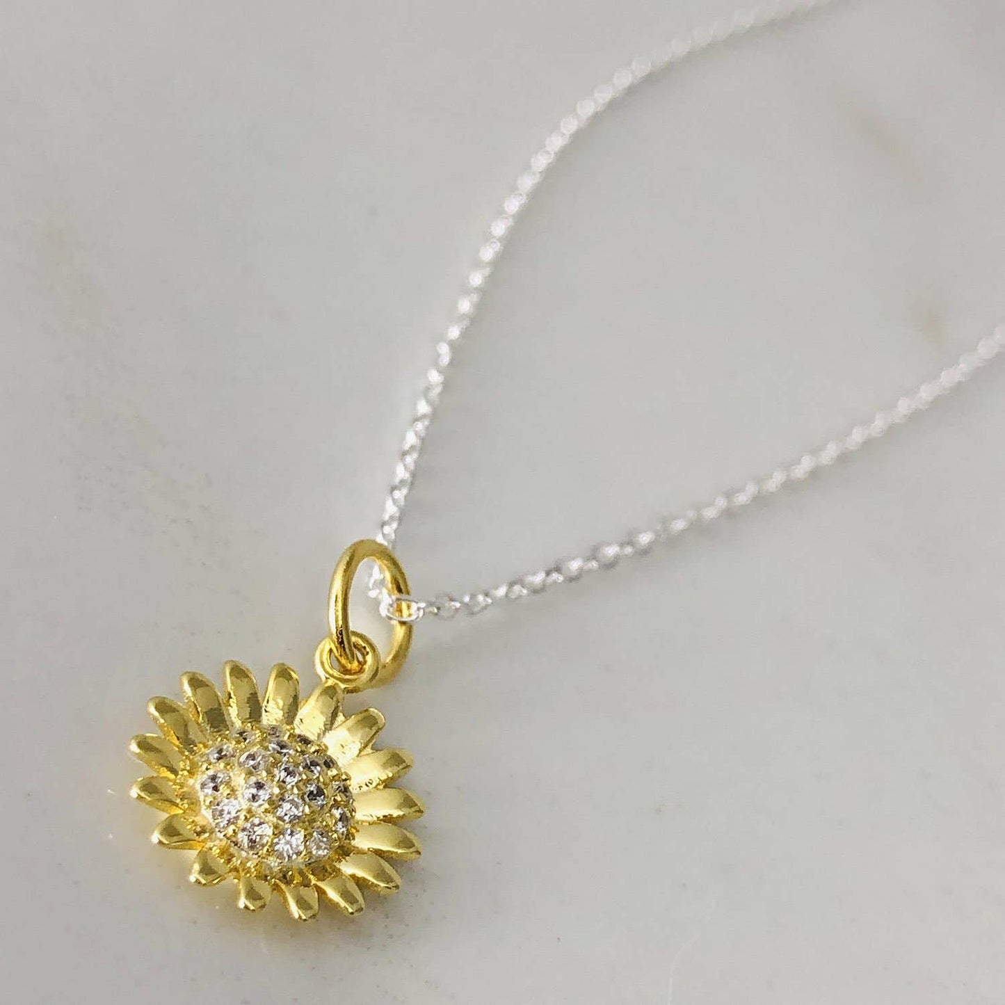Sunflower ALS Necklace: Lou Gehrig's Disease Give Charity: Sterling Silver