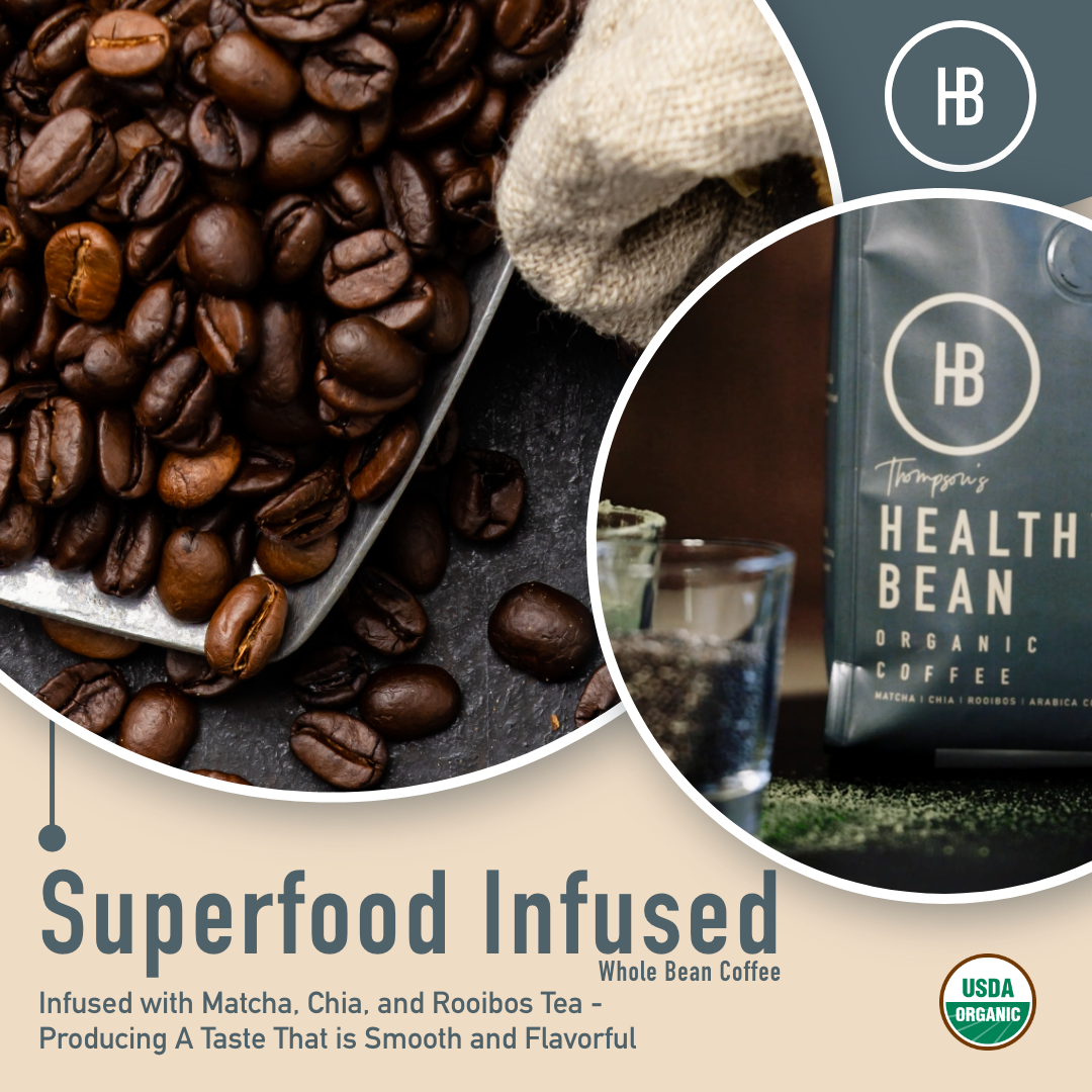 Healthy Bean Coffee - Superfood Whole Bean Organic, Low Acid