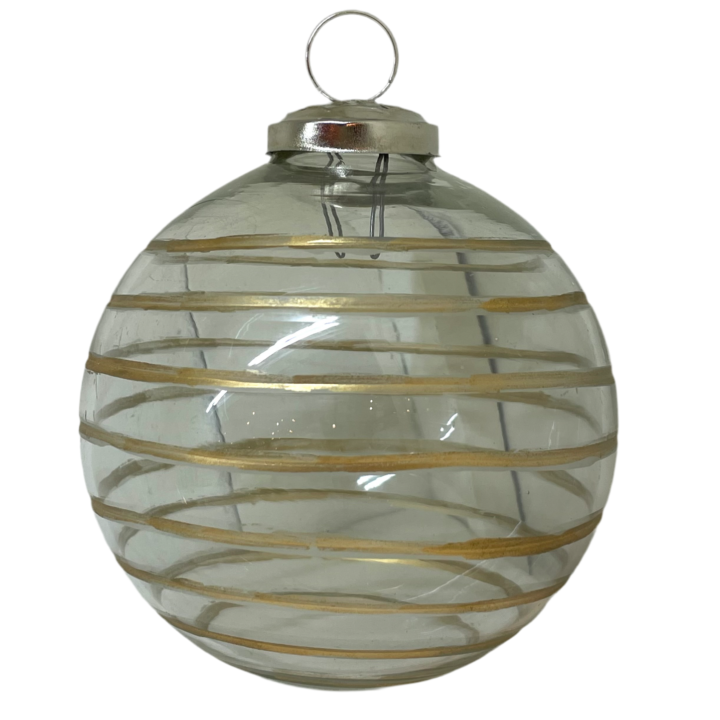 Clear Glass Ornament with Gold Stripes