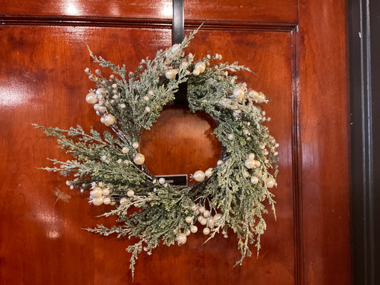 22" Snowy Cypress Pine Candle Wreath w/ Pearls