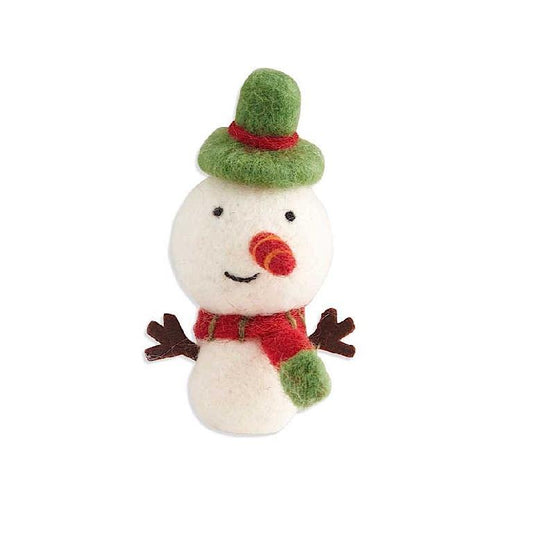 5 Inch Snowman in Green Hat Felt Ornament