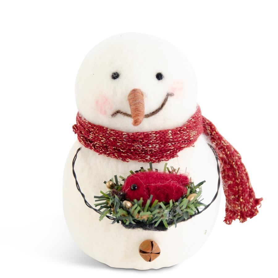 5"  Wool Snowman Holding Cardinal in Nest