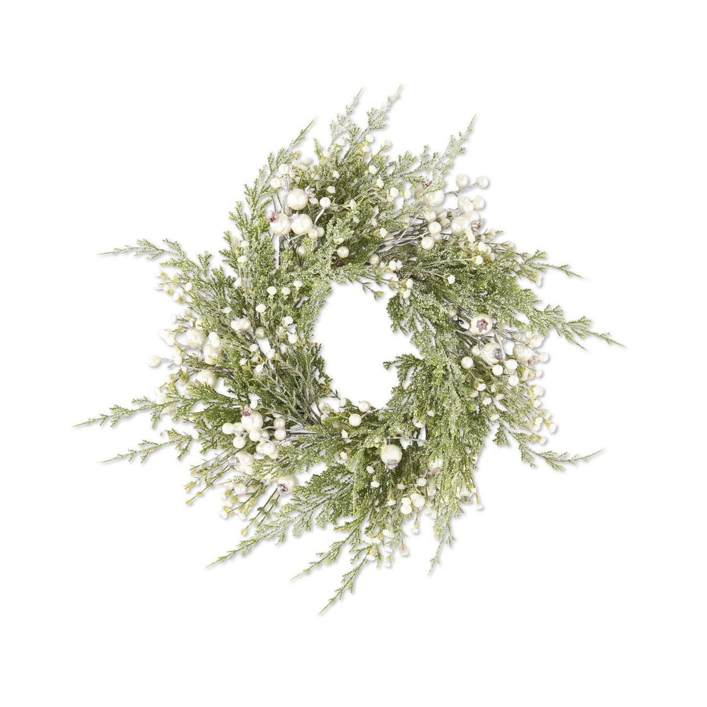 22 Inch Snowy Cypress Pine Candle Ring/Wreath with Pearls