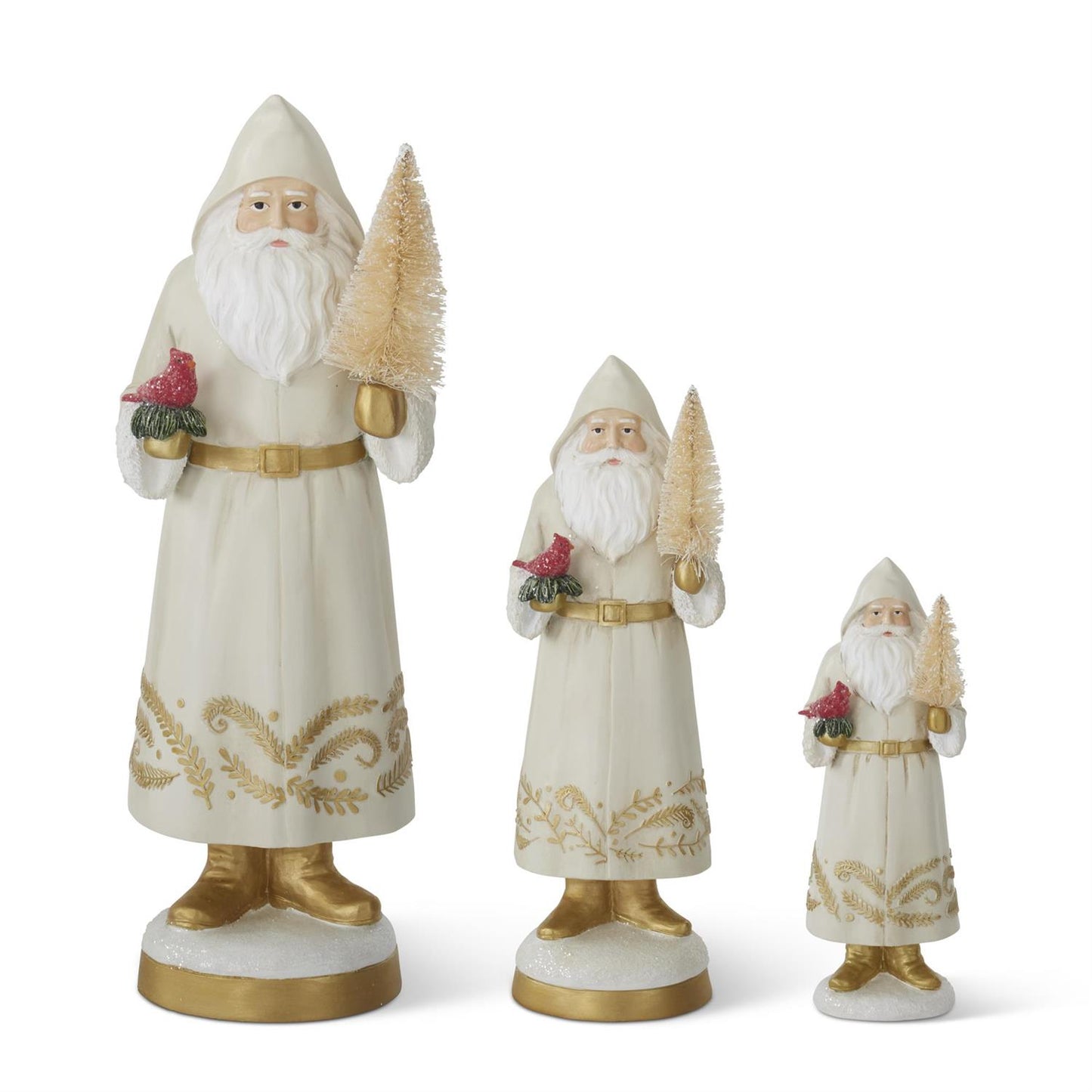 Cream Resin Santas Holding Cardinals