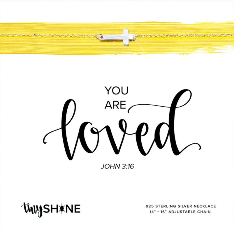 14k You are Loved Necklace: Sideways Cross John 3:16 Faith: 14k Vermeil