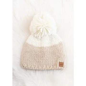 Beige Pom Pom Hat