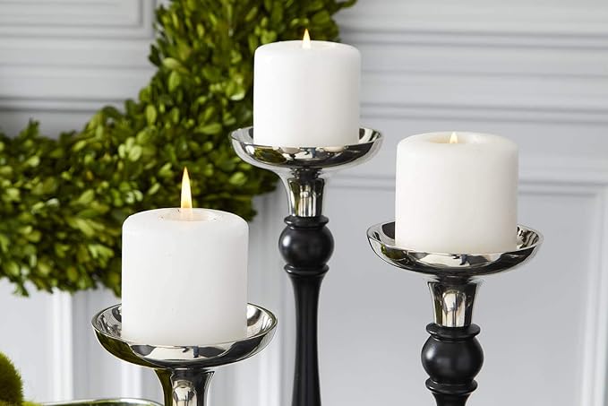 Set of 3 Black and Silver Metal Candlesticks