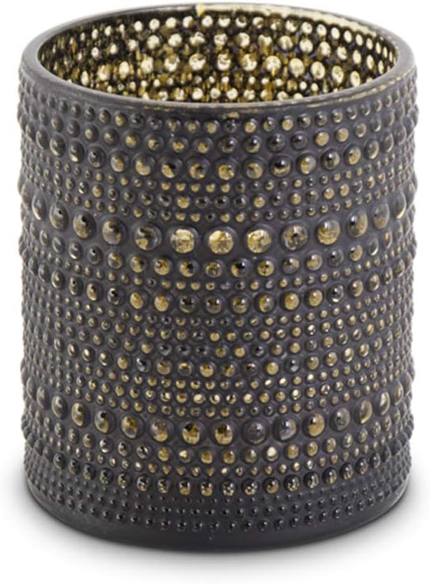 4” Black and Gold Hobnail Glass Candle Holder