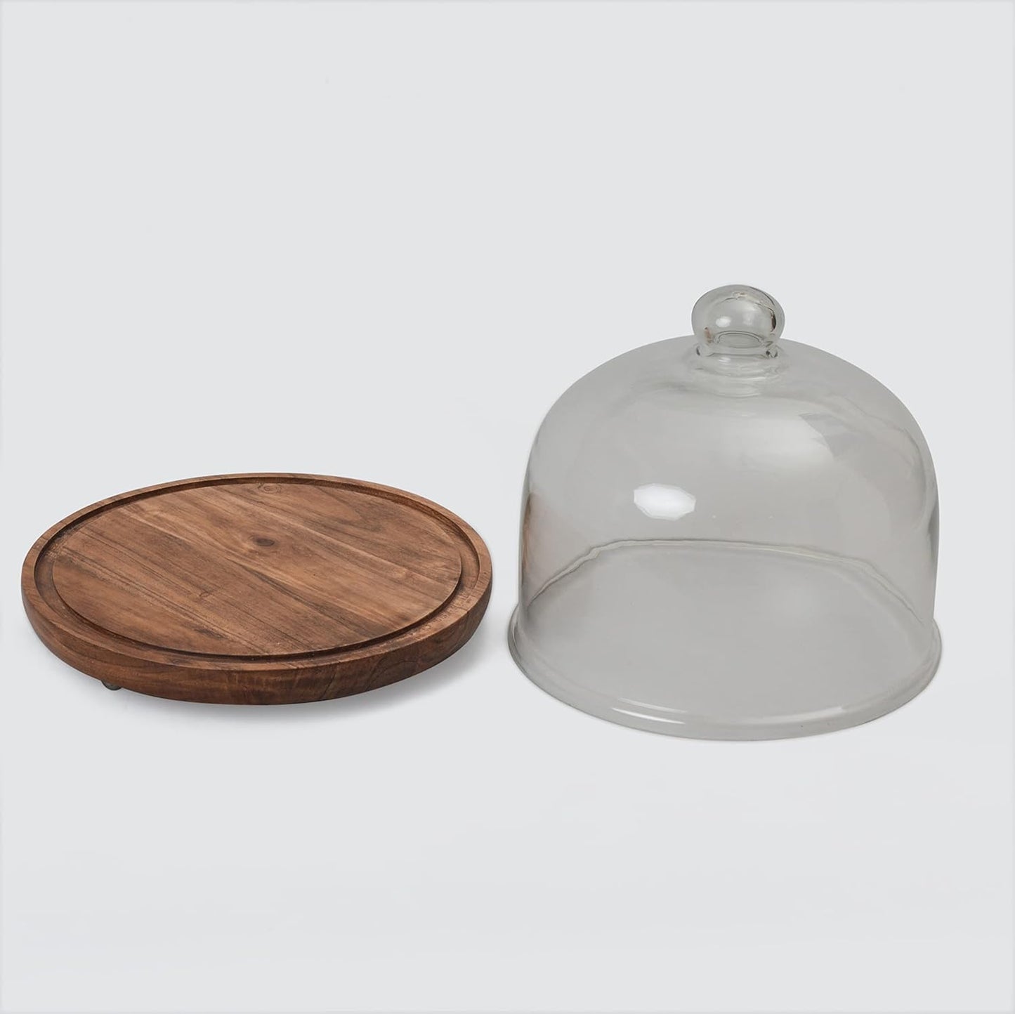 Table Glass Cloche with Acacia Wood Base