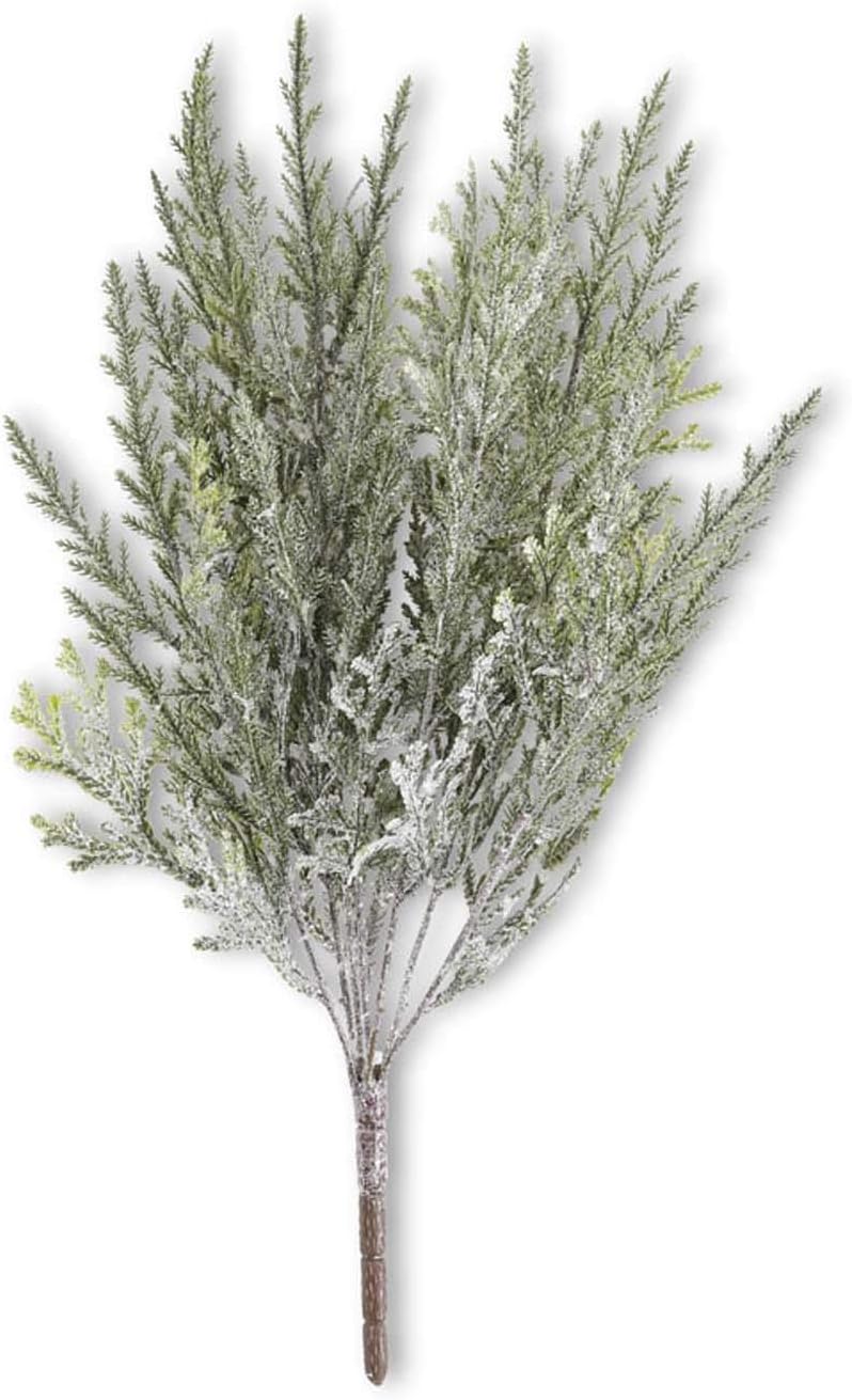 17.5 Inch Cedar Bush with Snow, Green