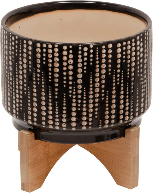 Dotted Planter with Wooden Stand