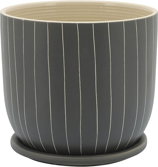 8" Stripes Planter W/Saucer
