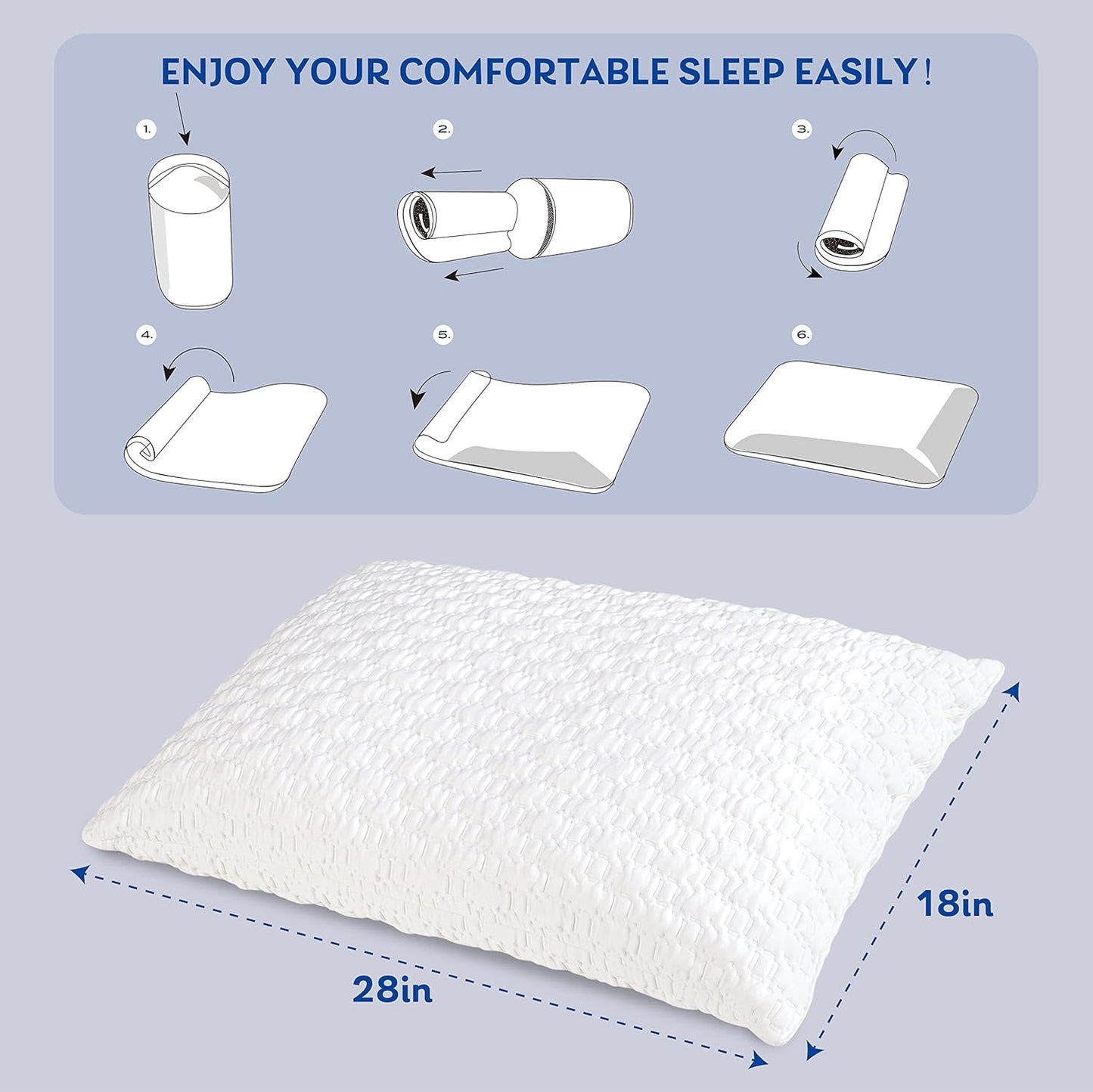 MLILY Premium Pillow for Sleeping Queen Size, Soft Shredded Memory Foam Pillow with Breathable Cover Bed Pillows for Back, Stomach or Side Sleepers, 28"x18"