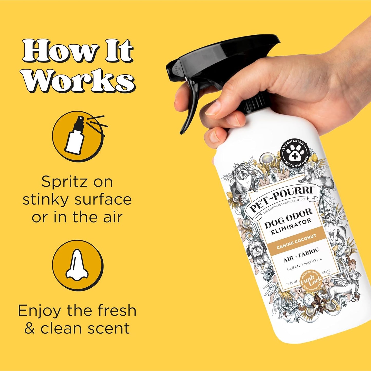 Pet-Pourri Pet Odor Air + Fabric Odor Freshener Spray, Canine Coconut