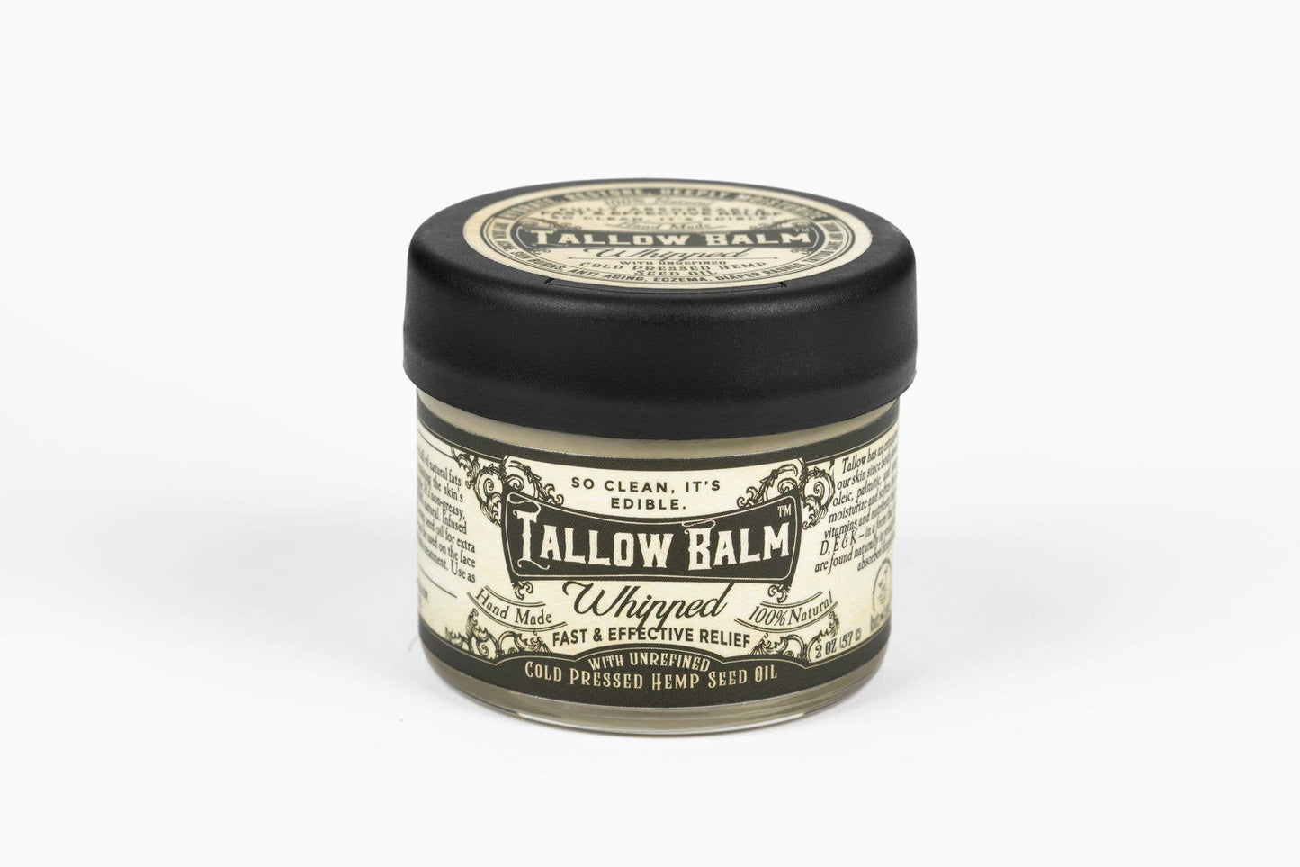 Tallow Balm-- Whipped w/Hemp Seed Oil- 2 oz Glass Container