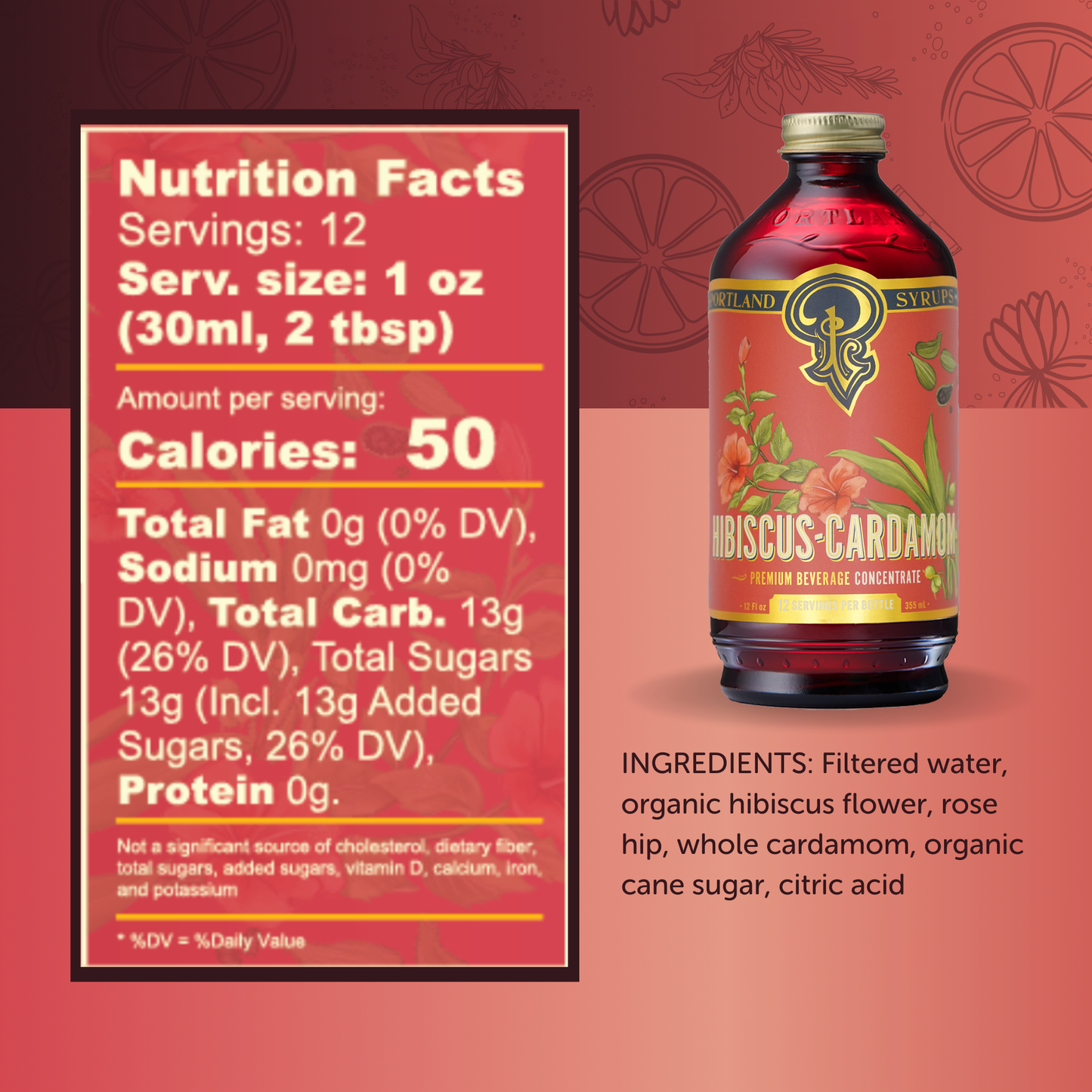 Hibiscus Cardamom Syrup 12 oz  - Cocktail |Mocktail Mixer