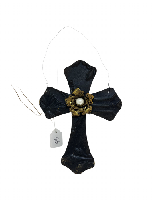 Vintage Metal Cross W/flower Ornament