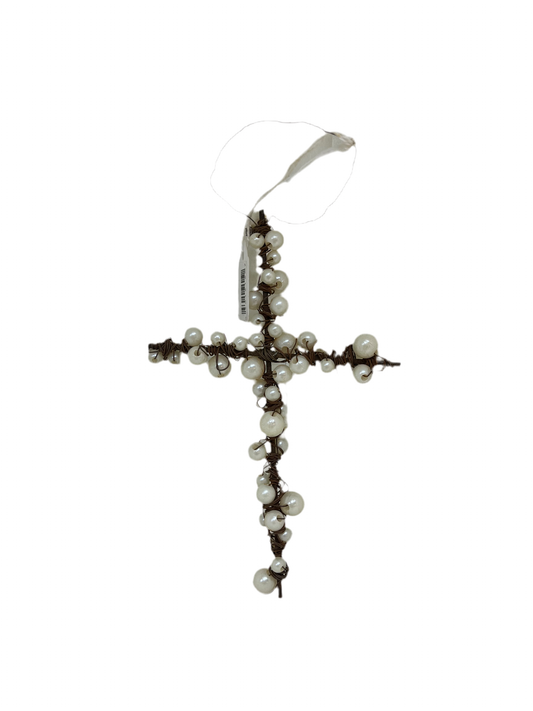 Pearl cross Christmas ornament