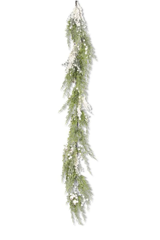 59 Inch Snowy Cypress Pine Garland with Pearls