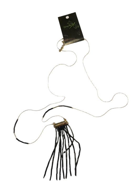 Long Black Necklace With Gold Chain